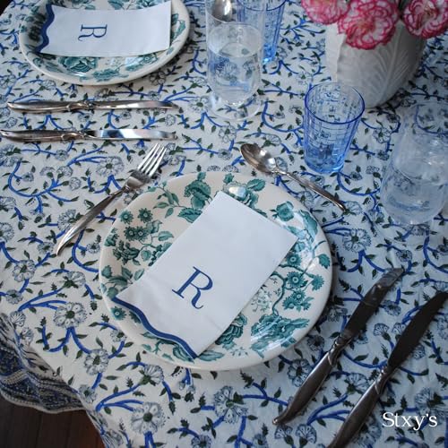 Stxy's Monogram Guest Towels, 40 Lettered Hand Towels - Navy Blue Letter 'S', Decorative Scalloped Monogrammed Paper Napkins, Blue and White Disposable Dinner Napkins for Bathroom, S Gifts - style: S