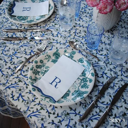 Stxy's Monogram Guest Towels, 40 Lettered Hand Towels - Navy Blue Letter 'S', Decorative Scalloped Monogrammed Paper Napkins, Blue and White Disposable Dinner Napkins for Bathroom, S Gifts - style: S