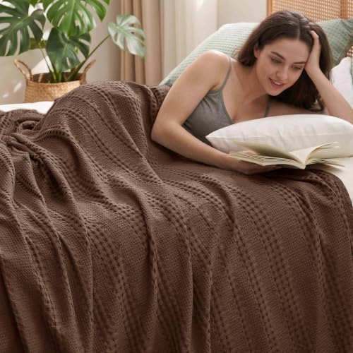 PHF Cooling Waffle Blanket Twin Size for College Dorm, Lightweight 60% Rayon from Bamboo & 40% Cotton Breathable Blanket for Hot Sleepers & Summer, Soft Luxury for Bed Couch Sofa, 66"x90", Chocolate - color: Chocolate, size: Twin(66 " X 90")