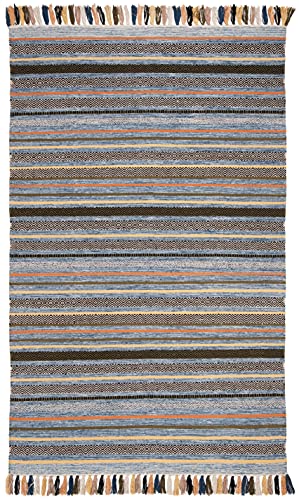 SAFAVIEH Montauk Collection Area Rug - 5' x 8', Blue & Multi, Handmade Boho Stripe Fringe Cotton, Ideal for High Traffic Areas in Living Room, Bedroom (MTK901C) - color: Blue/Multi, size: 5' x 8' (Rectangular)