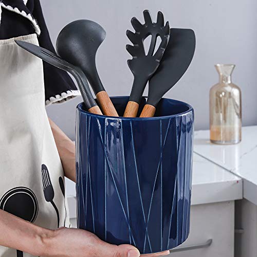 KOOV Kitchen Utensil Holder, Large Ceramic Utensil Crock, Deep and Stable, Containers for Household or Kitchen Use (Aegean) - color: Aegean
