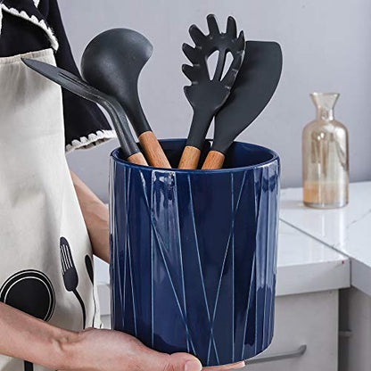 KOOV Kitchen Utensil Holder, Large Ceramic Utensil Crock, Deep and Stable, Containers for Household or Kitchen Use (Aegean) - color: Aegean