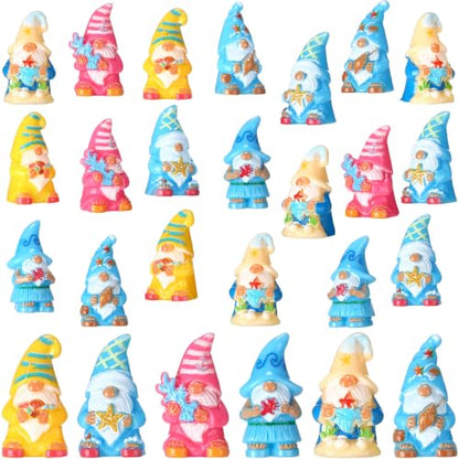 Yaomiao 60 Pcs Mini Summer Ocean Gnomes Figurines Summer Starfish Coral Shell Miniature Tiny Resin Statues Gnomes Figures Resin Gnome Decorations for Beach Hawaiian Party Favor Gift Tiered Tray Decor - style: Summer Ocean