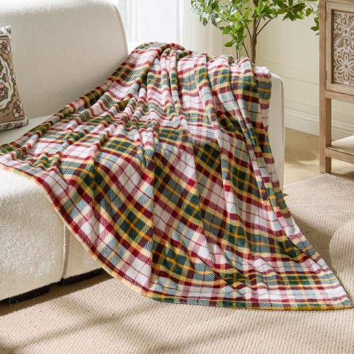 BEDELITE Plaid Fleece Twin Blanket, Christmas Tartan 60x80 Inches | 100% Polyester Microfibe, Soft Cozy, Lightweight Warm, Classic Buffalo Plaid, Room Decor, Gift for Women Girls, for Couch Bed - color: Christmas Tartan, size: Twin(60"x80")