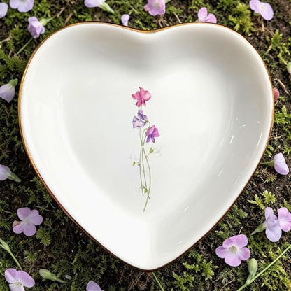 Birth Month Flower Ring Jewelry Dish Tray-Floral Ring Holder for Hippie,Nature,Pace-Birthday Gifts for Mom,Mother-in-law,Step Mom,Aunt,Grandma,Sister,Friends (4 - April (Sweet Pea)) - style: 4 - April (Sweet Pea)