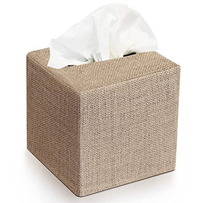 Stylish Tissue Box Cover - Burlap Soft Fabric Slip-On Covers Tissue Box | Decorative Square Cube Cover for Your Bathroom and Home