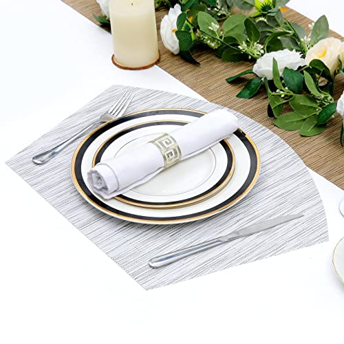 SHACOS Large Size Wedge Placemats with Centerpiece Round Mat Set of 5 Round Table Place Mats Washable Dining Table Placemats Reversible, Gray White - color: Gray White