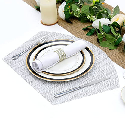 SHACOS Large Size Wedge Placemats with Centerpiece Round Mat Set of 5 Round Table Place Mats Washable Dining Table Placemats Reversible, Gray White - color: Gray White