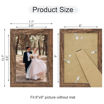 iRahmen 6x9 Picture Frame Set of 4, High Definition Real Glass Rustic Wood Frame, 6 x 9 Photo Frames for Tabletop Display and Wall Mounting - color: Brown, size: 6X9