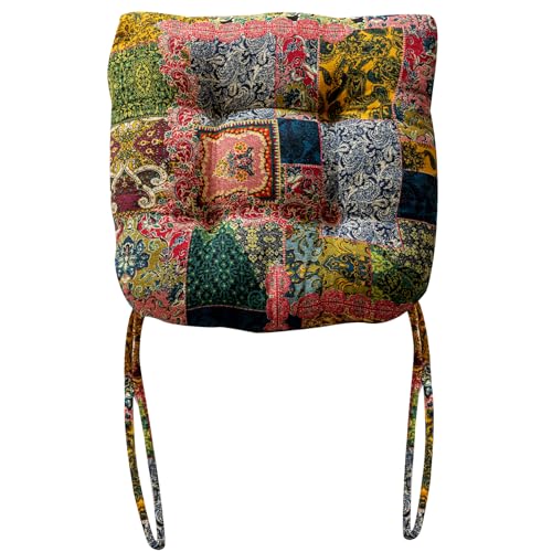 vctops Boho Paisley Chair Cushions with Ties Patchwork U-Shaped Soft Cozy Cotton Linen Chair Pads Non Slip Seat Cushions for Indoor Dining Room and Kitchen Chairs (Pink A,18"x18") - color: Pink a, size: 18x18 Inch