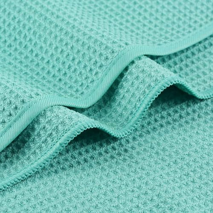 MICROFI Waffle Weave Bath Towel Set, Microfiber, 4 Pieces (Body/Hair/Hand/Face), Quick Dry, Lightweight, Super Absorbent, Lint Free, 380 GSM (Turquoise) - color: Turquoise