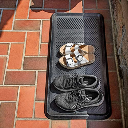 Mohawk Home Boot Tray All Weather Waterproof Mat for Entryway, Shoes, Pet Food Tray, Garden, Indoor Outdoor Black Rubber 1'4"x2'8" - size: 1'4" x 2'8" (Rectangular)