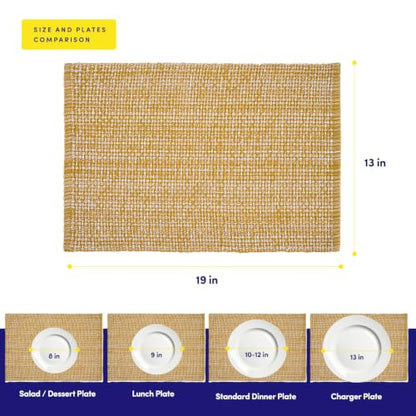 Sweet Home Collection 100% Cotton Placemats for Dining Room Rectangle Two Tone Woven Fabric 13" x 19" Soft Durable Table Mat Set, Set of 6, Gold - color: Gold, size: Rectangle 13" x 19"