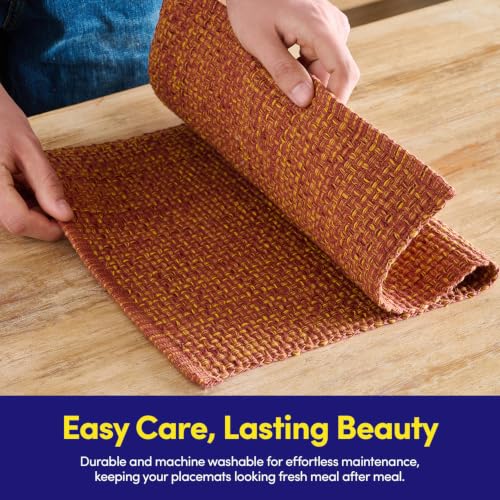 Sweet Home Collection 100% Cotton Placemats for Dining Room Rectangle Two Tone Woven Fabric 13" x 19" Soft Durable Table Mat Set, Set of 6, Rust - color: Rust, size: Rectangle 13" x 19"