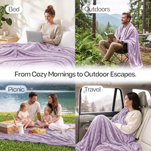 Utopia Bedding Lilac Fleece Blanket Queen Size Fuzzy Soft Anti-Static Microfiber Bed Blanket (90x90 Inch) - color: Lilac, size: Queen (90x90 Inch)