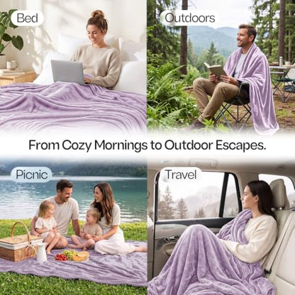 Utopia Bedding Lilac Fleece Blanket Queen Size Fuzzy Soft Anti-Static Microfiber Bed Blanket (90x90 Inch) - color: Lilac, size: Queen (90x90 Inch)