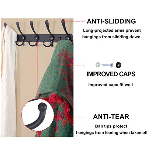 Coat Rack Wall Mounted - 5 Tri Hooks, Heavy Duty, Stainless Steel, Metal Coat Hook Rail for Coat Hat Towel Purse Robes Mudroom Bathroom Entryway (Black, 2 Packs) - color: Black, size: L=16" (2 Pcs)