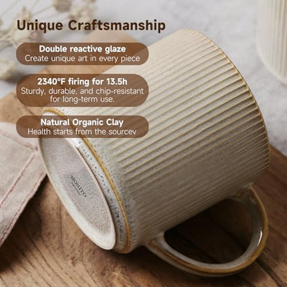 MONITO Coffee Mugs Set of 6,16 oz Ceramic Coffee Cups with Large Handles | Stoneware Mugs Set Suitable for Lattes,Hot tea,Cappuccinos,Mochas and Cocoa,Microwave & Dishwasher Safe,Bonbon Beige - color: Bonbon Beige, size: 6PCS
