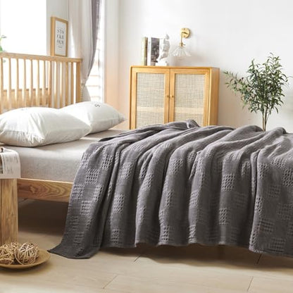 LGYKUMEG 100% Cotton Waffle Weave Throw Blanket,Breathable and Soft, Waffle Weave Throw Blanket for Office,Dark Gray,100 x 150 cm / 39 x 59 inch - color: Dark Gray, size: Throw 39x59 inch