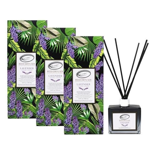 Air Jungles Lavender Reed Diffuser Set with Sticks 3.4 Fl Oz (Pack of 3) | Lavender Home Fragrance Diffuser with Reed Sticks for Bathroom, Bedroom, Office Decor, and Gift-Ready Scent - color: Lavender, size: 100 ml (Pack of 3)