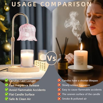 Candle Warmer Lamp with Timer: Flower Shape Wax Lamp Candles No Flame Home Decor Pink Candles Warming Lights - color: Pink
