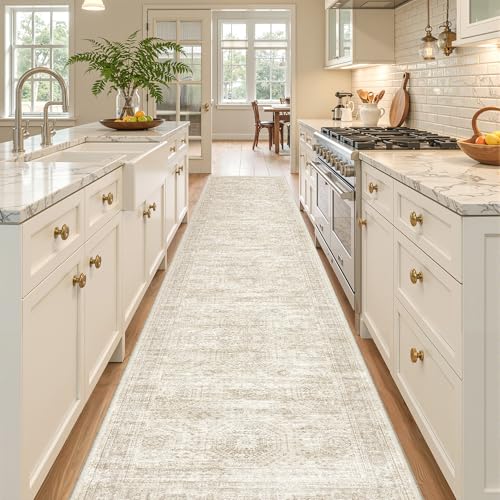 2x12 Runner Rug Non Slip,Washable Hallway Runner Rug,Beige | Long Neutral Rugs for Kitchen,Entryway,Bedroom,Bathroom,Laundry Room,Thin,Soft Runner Rug,Stain Resistant Indoor Carpet - color: Beige/Ivory, size: 2' x 12' (Runner)