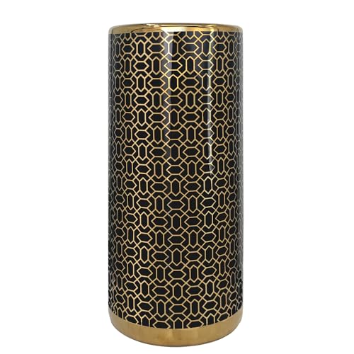 ZOEJADE 18" High Black Gold Umbrella Stand Entryway Walking Stick Holder | Minimalist Luxury Ceramic Umbrella Stand Porcelain Floor Vase for Entryway Porch Indoor Holds Canes and Walking Sticks