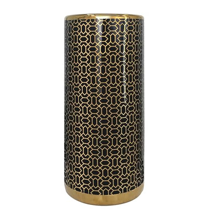 ZOEJADE 18" High Black Gold Umbrella Stand Entryway Walking Stick Holder | Minimalist Luxury Ceramic Umbrella Stand Porcelain Floor Vase for Entryway Porch Indoor Holds Canes and Walking Sticks