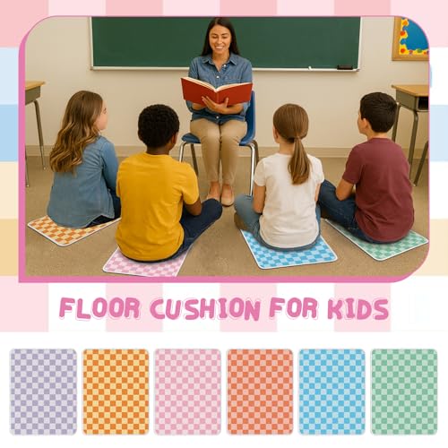 24Pcs Colorful Carpet Squares,12.5 * 16.5in Checkered Floor Seat Non-Slip Rug Mat Classroom Rug Suitable for Kindergarten Daycare Center Playroom Kids Room - color: Grid