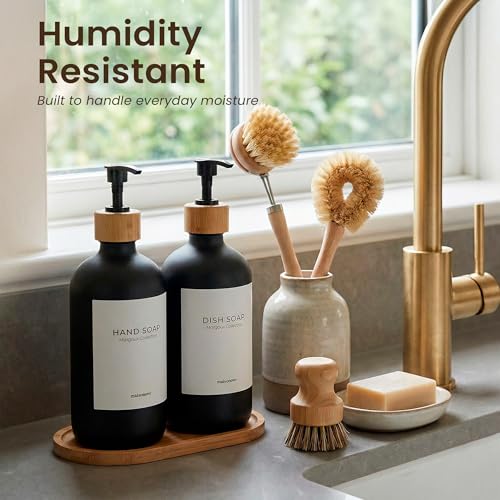 MaisoNovo Glass Dish Soap Dispenser for Kitchen Set of 2-16.9oz Dish and Hand Soap Dispenser Set for Kitchen - Black Glass Bottles x 2 with Black Bamboo Pumps & Tray - color: Black Bottles/Black Bamboo Pumps
