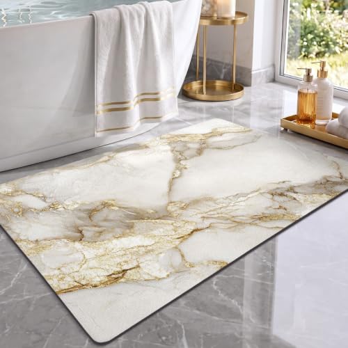 Color&Geometry Gold Marble Bathroom Rugs Non Slip,Absorbent Thin Bath Mat | Washable Bath mats for Bathroom,Bath Mat Quick Dry Low Pile Bathroom Rug for Bathtub and Shower Floor 36"x24" - color: Gold-veined White Marble, size: 24"x36"