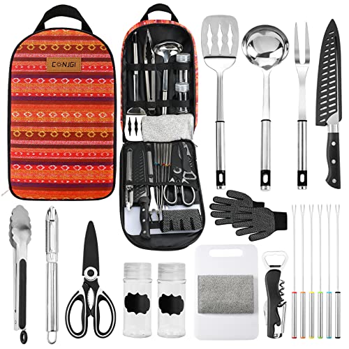 Camping Cookware Storage Bag - Camping Cooking Utensils Set Bag Camping Tool Portable Storage Bag Suitable for Knife, Fork, Spoon, Chopping Board, Chef's Knife,Kitchenware Storage - color: red
