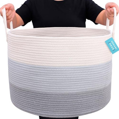 OrganiHaus Round Toy Basket & Blanket Basket, Cotton Rope 20x13" | 3-Toned Gray - Round Cotton Rope Basket, 20x13" - color: 3-toned Gray, size: Wide