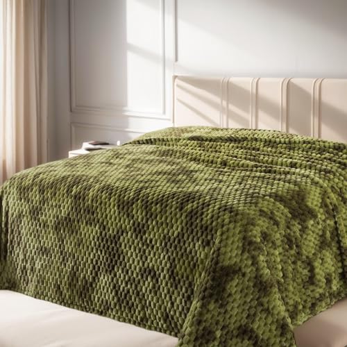 Richave Twin Size Fleece Blanket,Premium Lightweight Anti-Static 66x90 Inches 3D Clouds Stylish Jacquard Velvet Plush Bed Blanket for Twin/Twin XL Extra Long Bed, Tie-dye Olive Green - color: Olive Green, size: Twin (90-Inch-by-66-Inch)