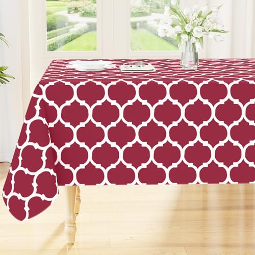 Smiry Rectangle Table Cloth, Flannel Backed Vinyl Tablecloth, 52"x70" | Waterproof Plastic Tablecloths, Wipeable Table Cover for Dining, Indoor and Outdoor (Burgundy) - color: Burgundy, size: 70" x 52" (Rectangular)