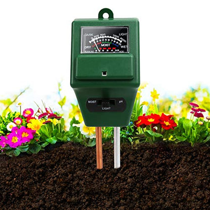 Soil Ph Tester, 3-in-1 Soil Test Kit for Moisture/PH/Light, Soil Moisture Meter for Plants Indoor Outdoor, Plant Hygrometer Water Testing Probe Sensor Analyzer Detector for Lawn Farm Gardening Tools