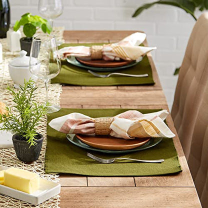 DII Basic Everyday Ribbed Tabletop 100% Cotton, Placemat Set, 13x19, Sage, 6 Piece - color: Vineyard Green, size: 13x19"
