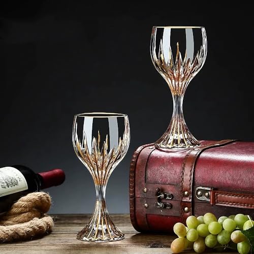 MAGCOLOR Hand Painted Gold Wine Glass Crystal Cup Set of 2,Wine Glass Tumbler-7.3 inch tall-Classic Durable Red/White Wine Glasses For Party.
