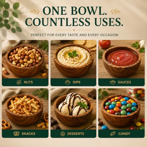 Acacia Wood Bowls: Handcrafted, Rustic, 6 Bowls of 3.75-inch, 0.25 liters Capacity Each - size: 6 Bowls of 3.75-Inch (0.25 Liters)