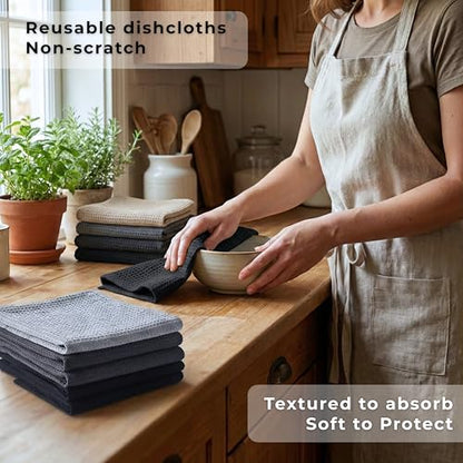 Kitchen Dish Cloths for Washing Dishes - Waffle Weave Cotton Dish Rag Towel - 13"x13" Set of 4+4+4 - Light + Dark Gray + Black Kitchen Washcloth Dishcloth Dishrag Dishtowel Wash Cloth - color: Light Gray - Dark Gray - Black, size: 13"x13" Set of 4+4+4