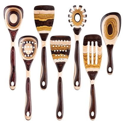 Gudamaye 7-Piece Brown Pakkawood Utensils Set – Sturdy, Eco-Friendly, Wooden Spoons for cooking, Wooden Utensil for cooking, Wooden Kitchen Tool, Home & Kitchen Gifts for Men and Women - style: Pakkawood 7 PCS Brown
