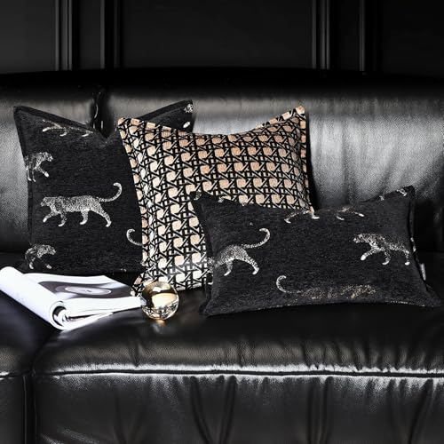 Lumbar Pillow Cushion Cover 12x20, Double Sided Cheetah Pattern Throw Pillow Covers with Hidden Zipper, Leopard Pillow Covers for Bed Couch Sofa Living Room Bedroom - color: Black Leopard 1, size: 20" x 12" (Pack of 1)