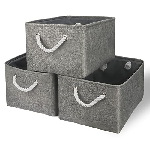 Storage Bins - Medium 3 Pack Storage Baskets for Organizing Shelves | Fabric Storage Cubes Organizer for Linen Closet Nursery Home Decor Grey - color: Grey, size: 3PCS/Medium -13.8Lx9.8Wx6.7H