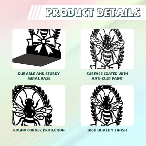 5.3"x4.3"x7.9" Metal Bookends, Heavy Duty Book Ends for Shelves | Bee with Laurel Wreath Theme Cast Iron Book Supports, 1 Pair Decor Stoppers for Desk, Library, Office & Home Shelves - style: Bee with Laurel Wreath