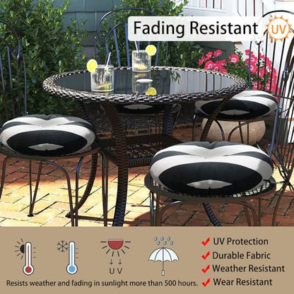 Magpie Fabrics Outdoor Round Bistro Seat Cushions with Ties, 15"x15"x4" Set of 2, Tufted Waterproof Barstool Chair Pads for Patio Home Garden Office, Black White - color: Black White