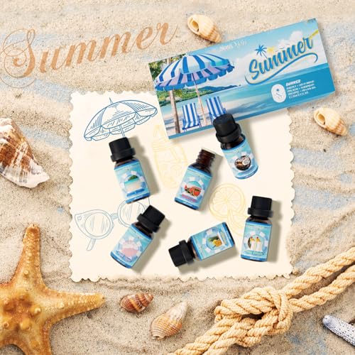 Soulorigin Summer Essential Oils Set, Fragrance Oil Gift Set for Oil Diffusers, Scented Oils for Soap Candle Making 6x10ml - Sea Breeze, Pineapple, Watermelon, Coconut, Pink Beach, and Pina Colada - color: Summer
