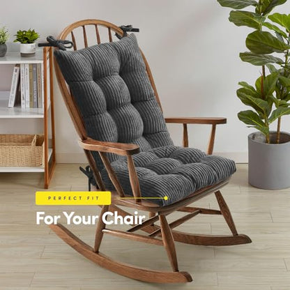 Rocking Chair Cushion Premium Tufted Pads Non Skid Slip Backed Crushed Velvet Cover Set of Upper and Lower with Ties, 21 in x 17 in | 17 in x 17 in, Velvet Gray - color: Velvet Gray, style: 21" X 17"/17" X 17" (Pack of 1)