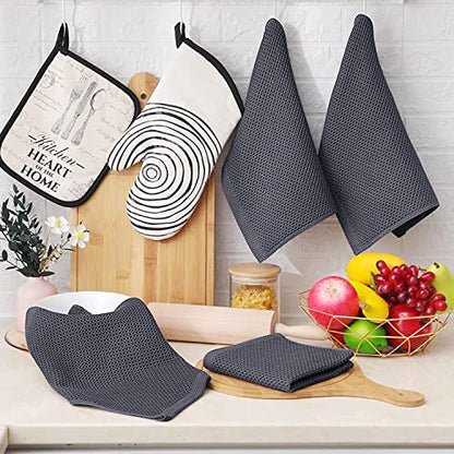100% Cotton Waffle Weave Kitchen Dish Cloths, 6 Pack Quick Drying Dish Towels, Ultra Soft Absorbent, 12x12 Inches, Dish Rags for Drying Dishes & Daily Kitchen Use (Dark Grey) - color: Dark Grey