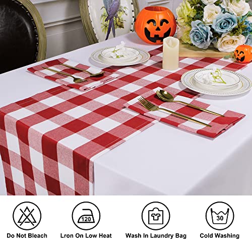 Buffalo Plaid Cotton Blend Table Runner, Buffalo Check Collection, Classic Farmhouse Style, 14x72 - Red and White - color: Red and White, size: 14*72inch