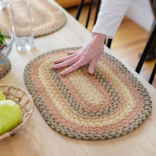 Homespice Russet Braided Placemats for Country Decor, Oval 13x19 Set of 6 | Multicolor Woven Placemats for Farmhouse Table, Rich Colors, Reversible, Durable and Easy to Clean - color: Russett